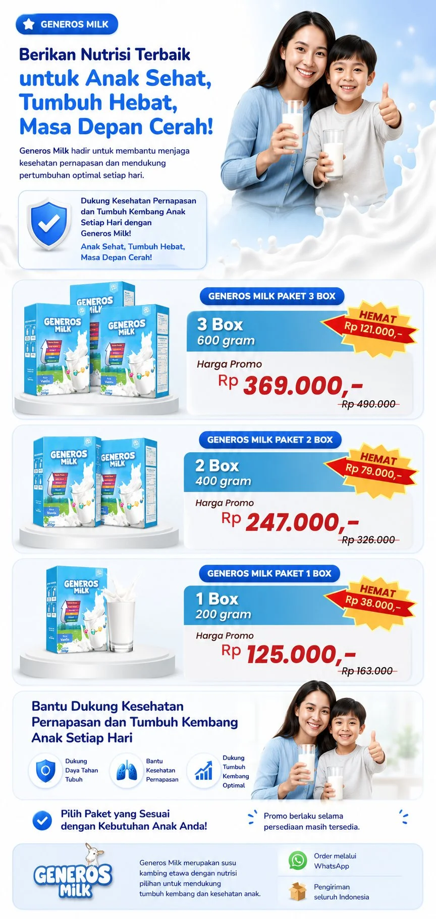 Harga promo Generos Milk paket 1, 2, 3 box